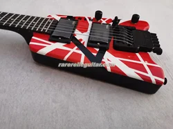 High Quality 550 Red White Black Headless Edward VanHalen Electric Guitar EMG Pickups Tremolo Bridge Black Hardware