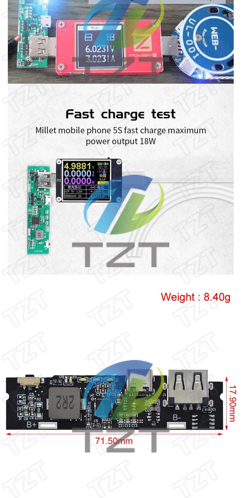 TZT 1/3PCS QC3.0 QC2.0 Dual USB 18W Typ-C USB SW6106PD Schnellladung mobile Power Bank 18650 Lademodul mit Anzeige – Detail 3