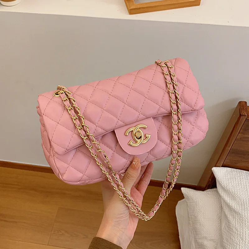 2024 New Simple Fashion Texture Diamond Mesh Bag, Shoulder Cross Shoulder Chain Small Square Bag, High End Girls' Edition