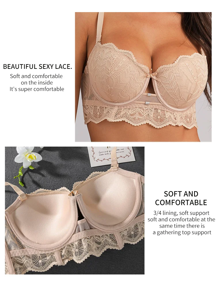 Lingerie low-cut sexy lace bra women\'s soft lingerie comfort bra push-up bra perspective lace sexy bra