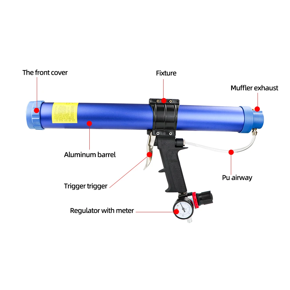 SUBAO 600ml pistola selante pneumática válvula de ar silicone salsicha ferramenta de calafetagem de borracha de vidro pistola de pressão bico de calafetagem