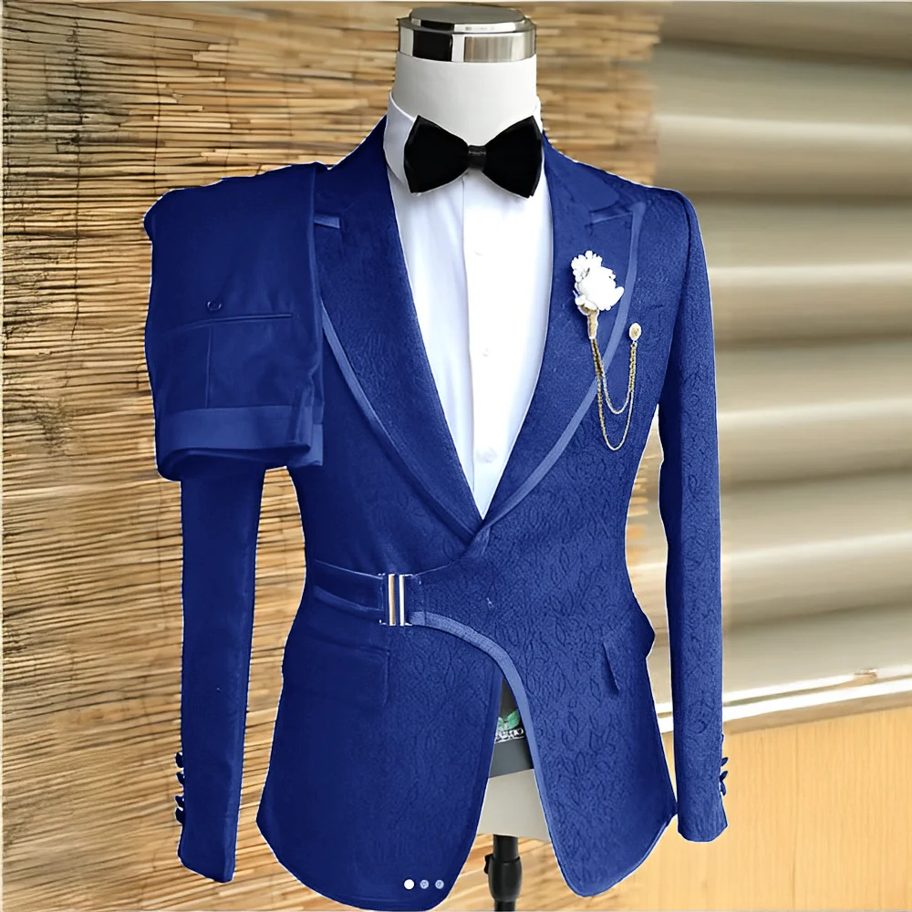 Jacquard Men's Suit 2 Piece Set Formal Wedding Groom Tuxedo High Quality Jacket Pants Party Evening Outfit Men