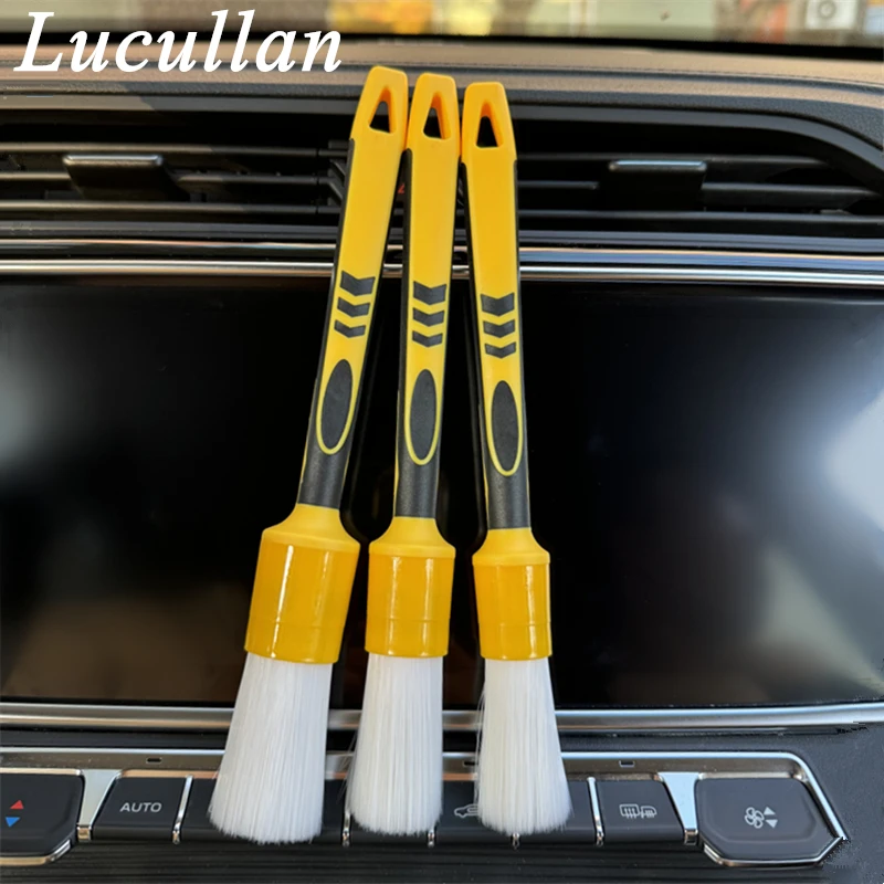 Lucullan White Nylon Hair Prewash&Interior Vent Cleaning Tools Unique Anti-slip Rubber Handle Car Detailing Brushes