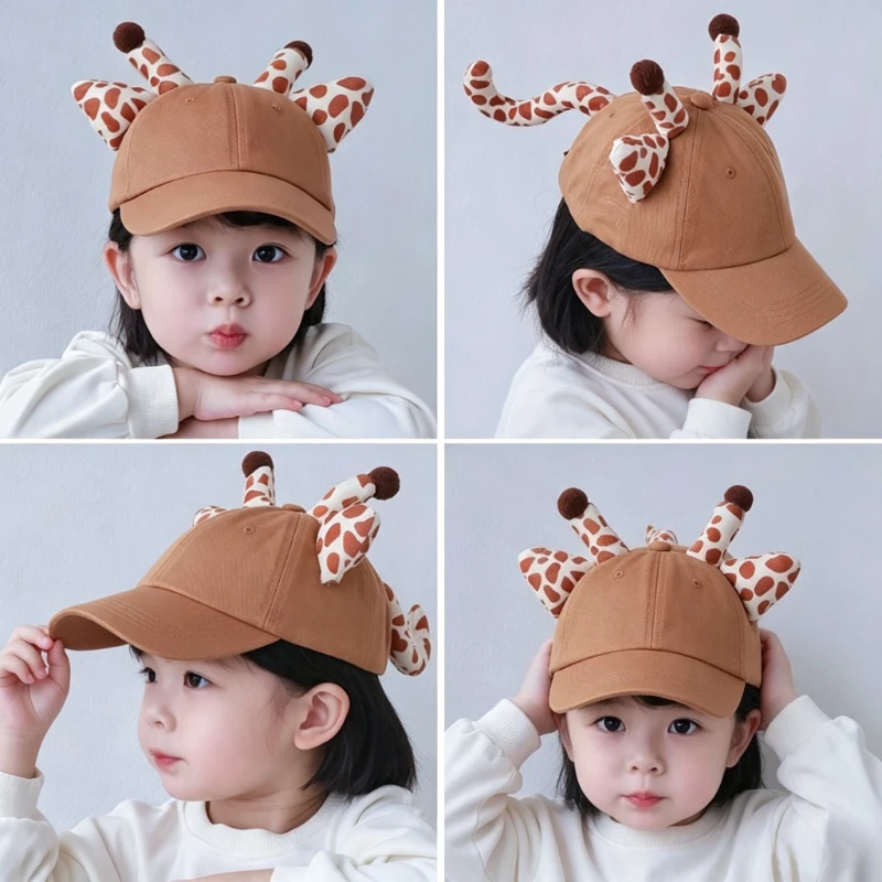 Cute Giraffe Kids Baseball Cap Adjustable Sun Hat For Boys Girls Cartoon Animal Toddler Peaked Cap Outdoor Hat