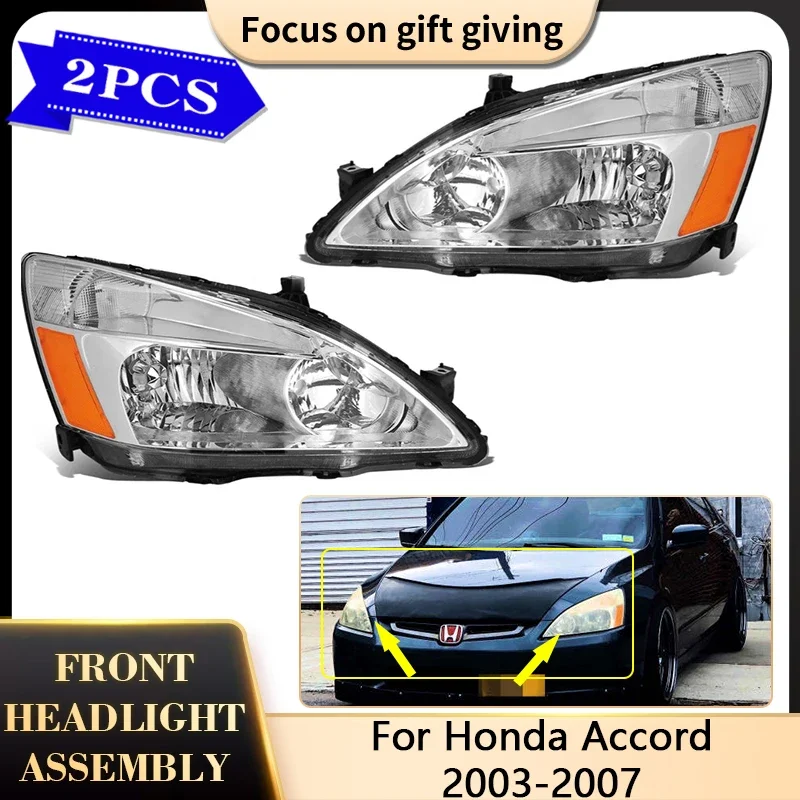 For Honda Accord 2003 2004 2005 2006 2007 US Front Headlight Assembly Clear Lens Chrome Housing Headlamp Car Replacement Parts