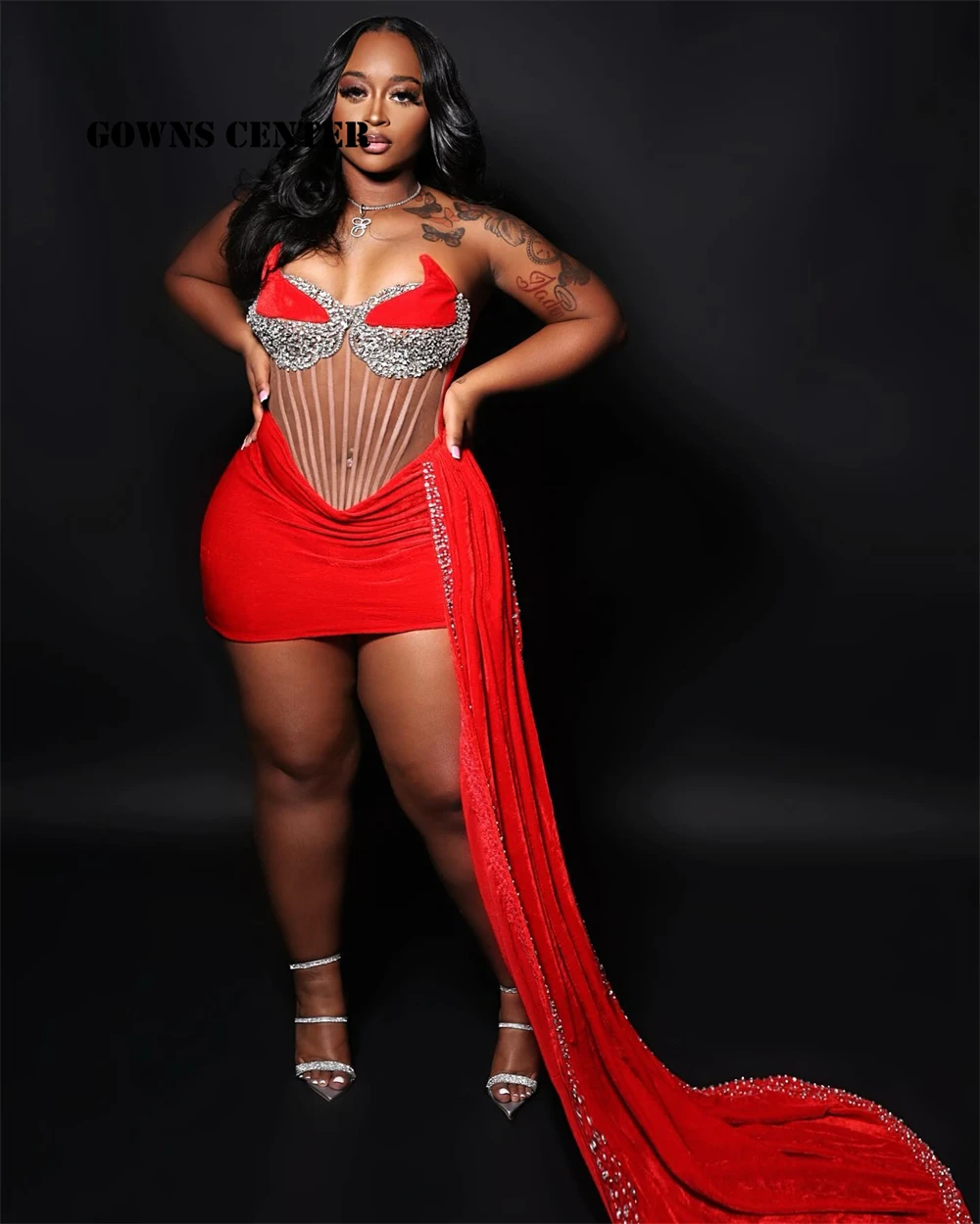 Silver Beaded Train Red Velvet Prom Dresses For Blackgirls Slay Homecoming Baddie Dresses For Birthday Swettheart Customized