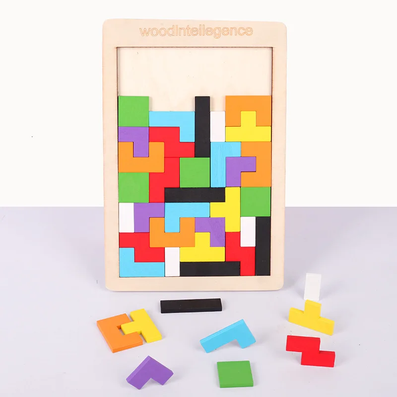 مضحك خشبية روسيا لغز اللعب التعليم المبكر اللون شكل لعبة الأطفال التفكير المنطق مربع لعبة لغز لهدايا عيد الميلاد #1
