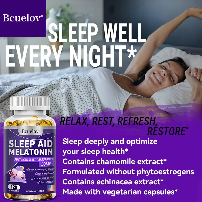 Bcuelov Melatonin Capsules Are Filled with Fast Sleep - Relieve Insomnia, Improve Memory and Get A Good Night\'s Sleep