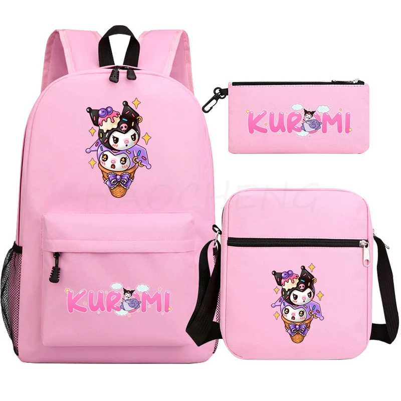 Lovely Kuromi Melody Schoolbag 3PCs/Set Backpack Girls Backpack Back to College Bags for Teenage Girls Boys Travel Shoulder Bags