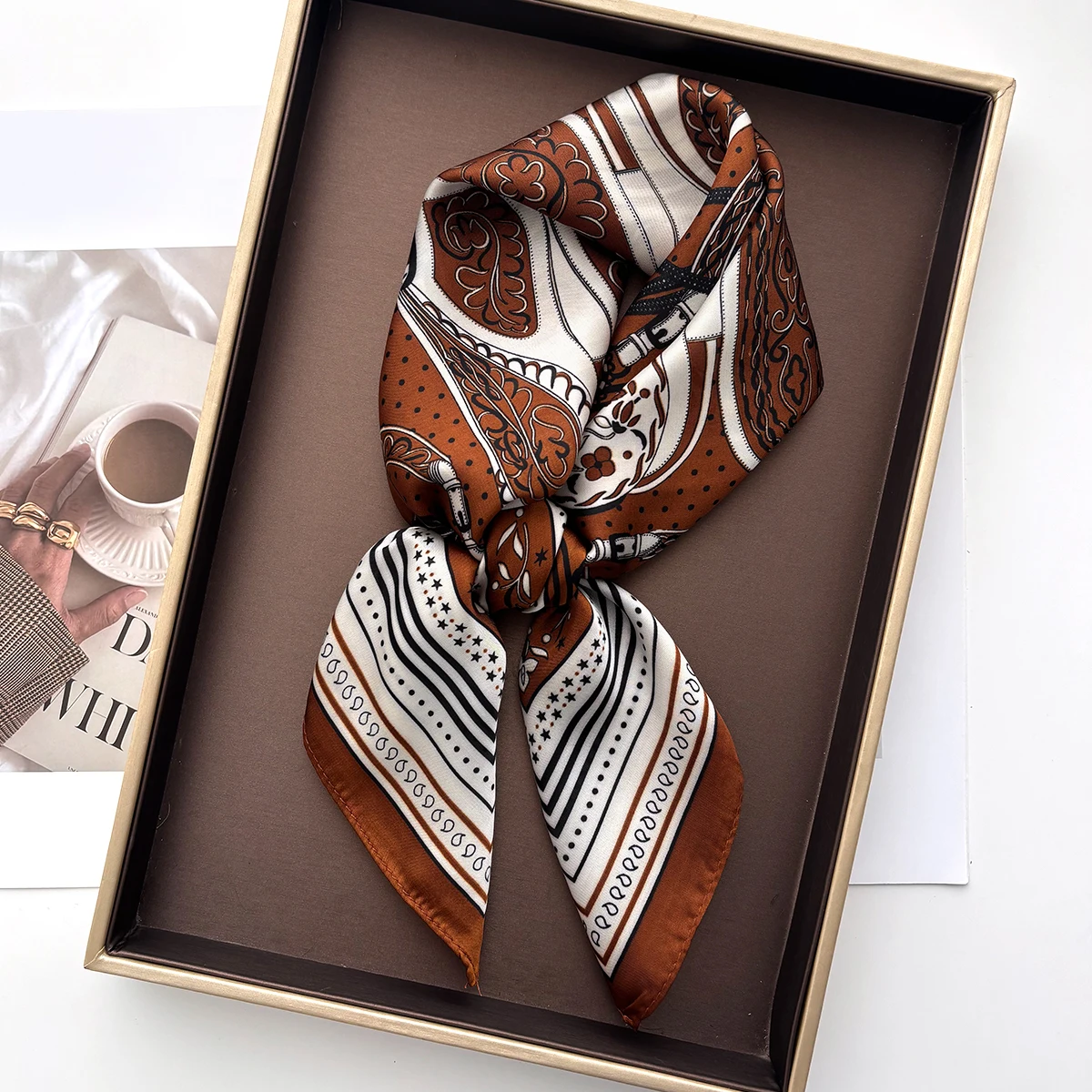 Syal Motif Rantai Mewah Wanita - Silk Neck Scarf ulasan dan harga