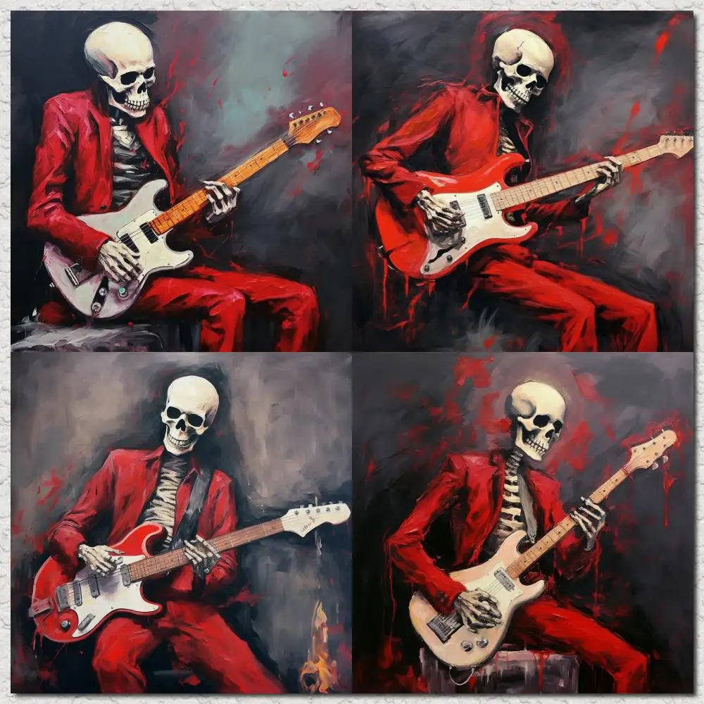 

Abstract Music Canvas Art Painting Skeleton Skull Playing Rock Guitar Handmade Oil Artwork for Contemporary Wall Decor Pub Bar