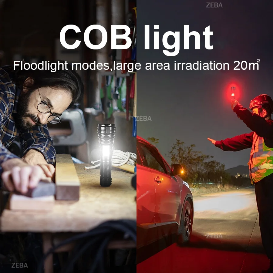 

High Power White Laser LED Flashlight USB Rechargeable Strong Light Tactical Lantern Outdoor Camping Fishing Emergency Zoom Lamp