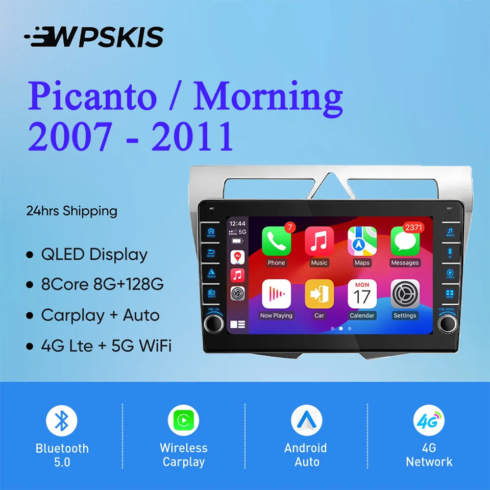 8G Ram 128GB QLED Car Radio Video Audio A/V Music DVD Player GPS Navi For Kia Picanto Morning 2007 - 2011 Carplay Auto DSP RDS