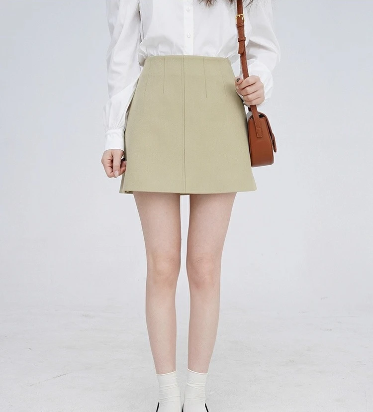 Lady High Waist A-Line Mini Skirt for Women Solid Wool-like Tweed Short Skirt Korean Elegant Office Casual Style Winter Outfit