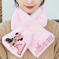 Minnie Mouse Cartoon Letter Girls Lady Plush Scarf Anime Woman Neckerchief Winter Warm Cute Bandelet Muffler Adult Birthday Gift