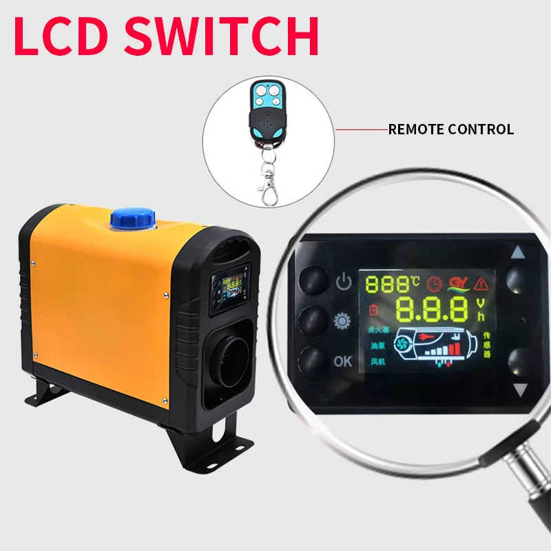 Low Noise Suitable For Car Vans Truck RV Boats Trailer 5KW Diesel Air Heater All In One 12/24V With LCD Switch Remote Control