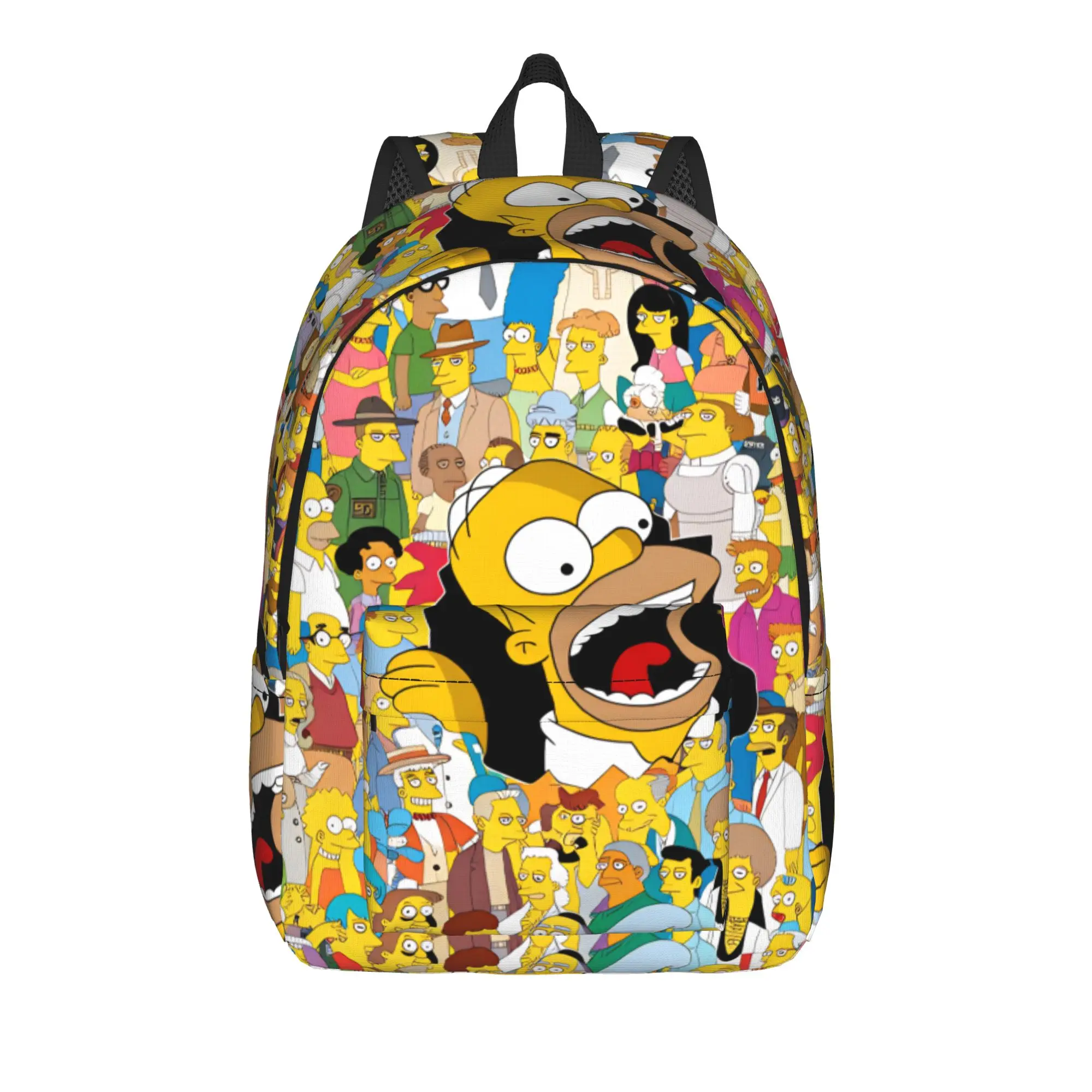 S-Simpsons Characters Crowd Scene Backpack Girl  Pattern Backpacks Polyester Streetwear High School Bags Hiking Design Rucksack