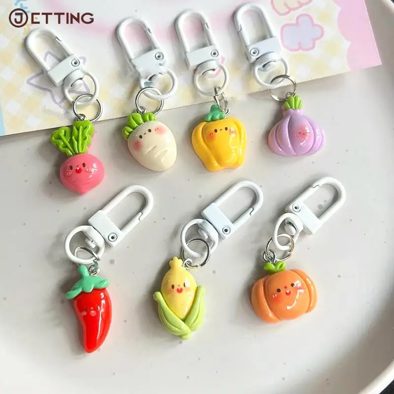 Cartoon Vegetable Key Chain Radish Chili Onion Doll Pendant Corn Pumpkin Key Ring Backpack Car Charms Decoration Bag Accessories