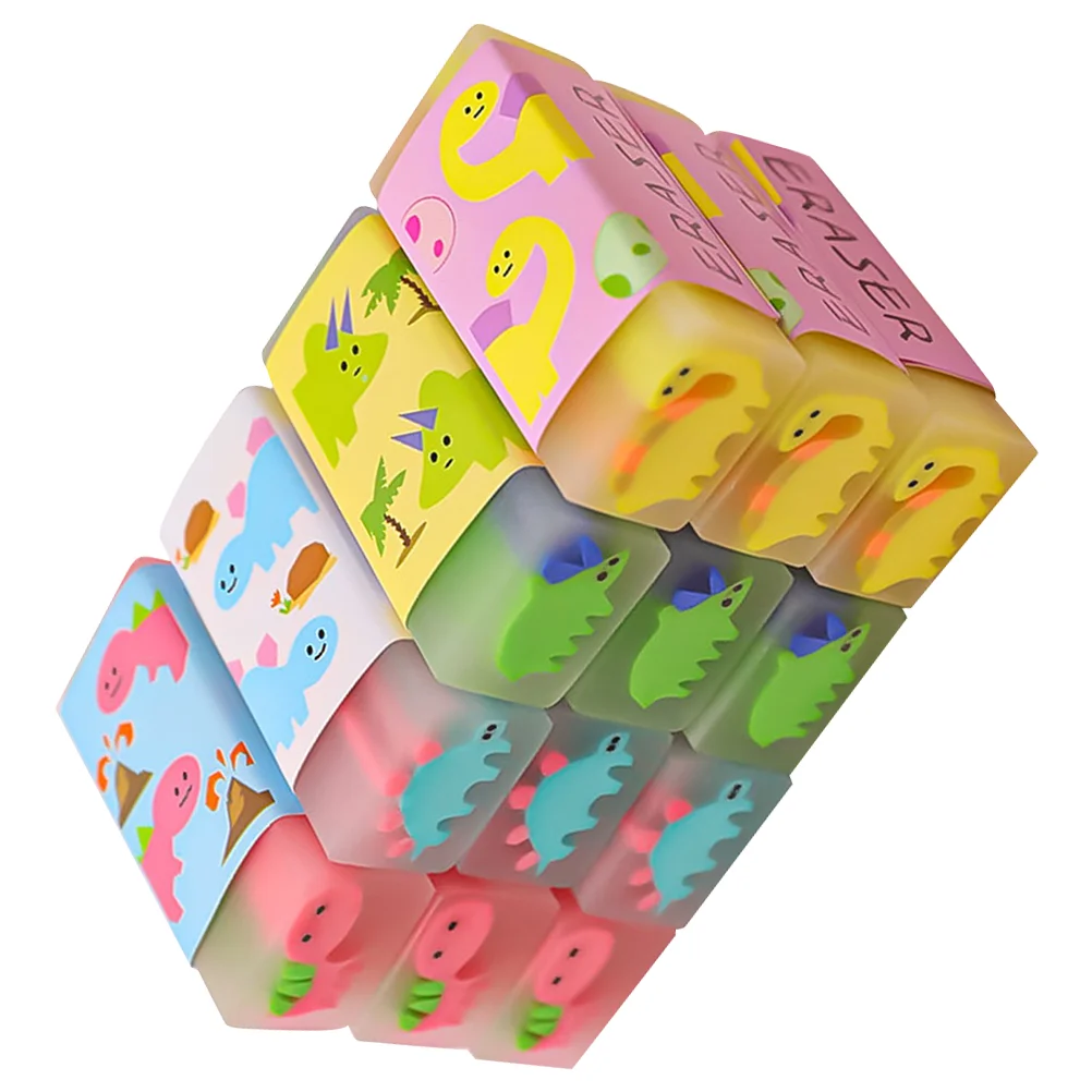 12 Pcs Dinosaur Eraser Student Erasers Toy Cartoon for School Office Students Accessories Kids Toys Portable Adorable