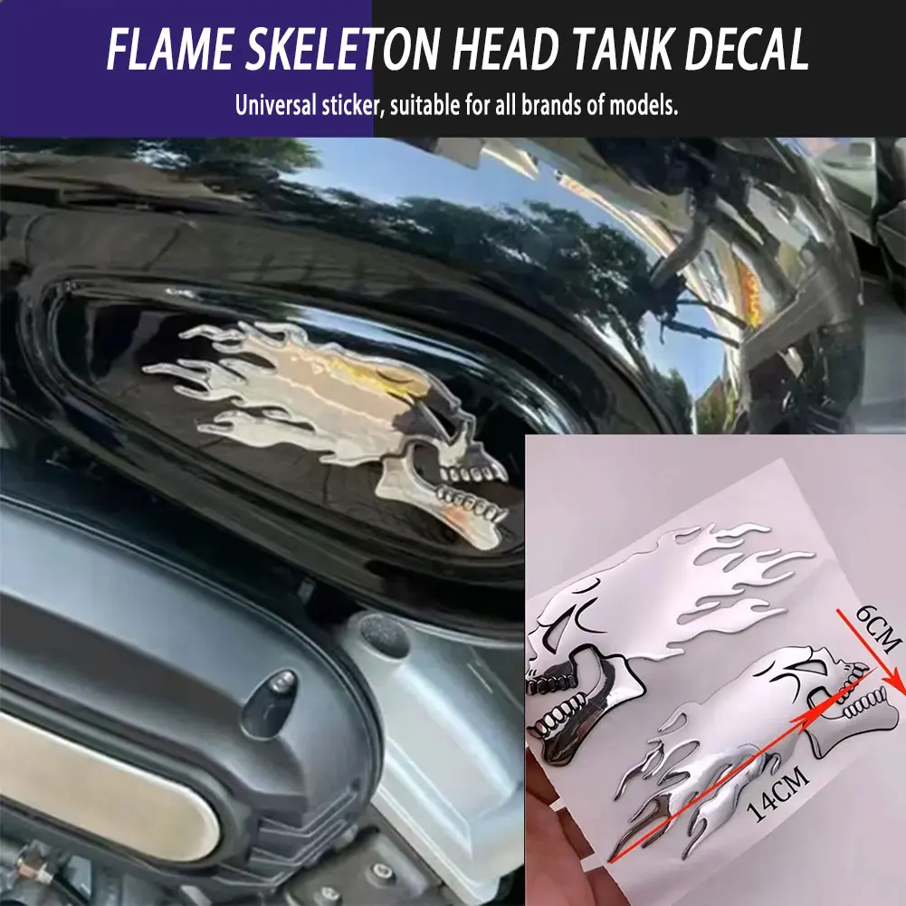 

Motorcycle Decorative Parts Silver Flame Skull Fuel Tank Sticker Personalized Creative Cool Car Universal Decals For All Model