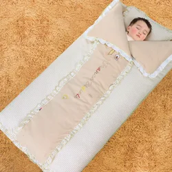 Saco de dormir espesso algodão cor bebê, Saco de dormir prolongado quente, Colcha impressa bordada bonito anti-pontapé, Outono e inverno