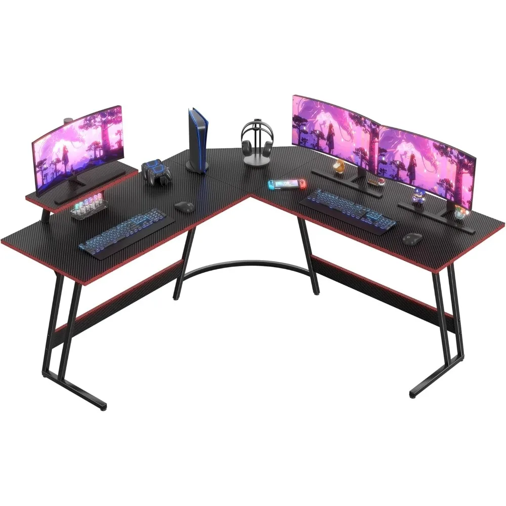 

L Shaped Gaming Desk Computer Corner Desk PC Gaming Desk Table with Large Monitor Riser Stand for Home Office Sturdy Writing