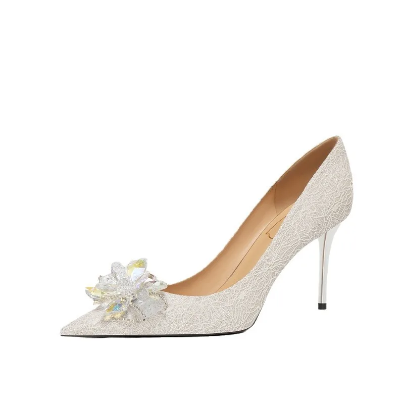 

A81 Французские белые свадебные туфли с кристаллами для невесты, основное свадебное платье на высоком каблуке, нишевые премиальные Tacchi Donna Zapatos De Mujer Chaussure