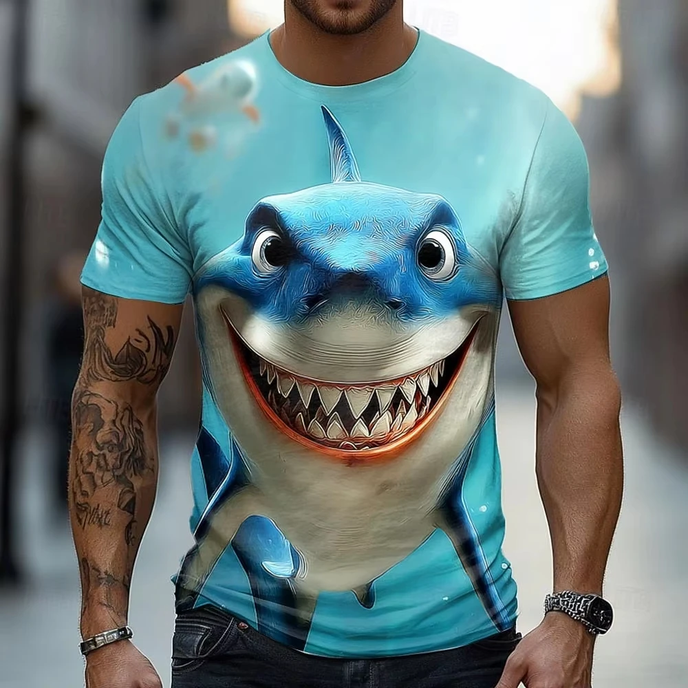 Cool Men Beach Tee Novelty 3D Shark Crocodile Graphic Print Short Sleeve Party Summer Tops﻿﻿﻿