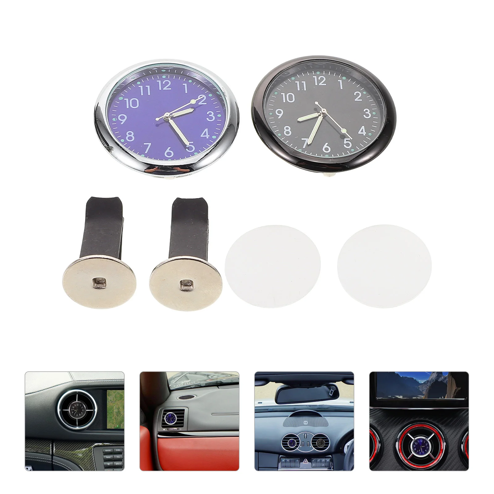 

2pcs Mini Air Digital Dashboard Clip With Night Light Interior Clock Car Air Vent Decoration Compact Durable Easy Install Analog