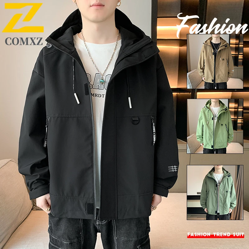 

Men Hooded Jacket 2025 Waterproof Windbreaker Outdoor Climbing Workwear Hiking Fashionable Lightweight Breathable Raincoat Coat