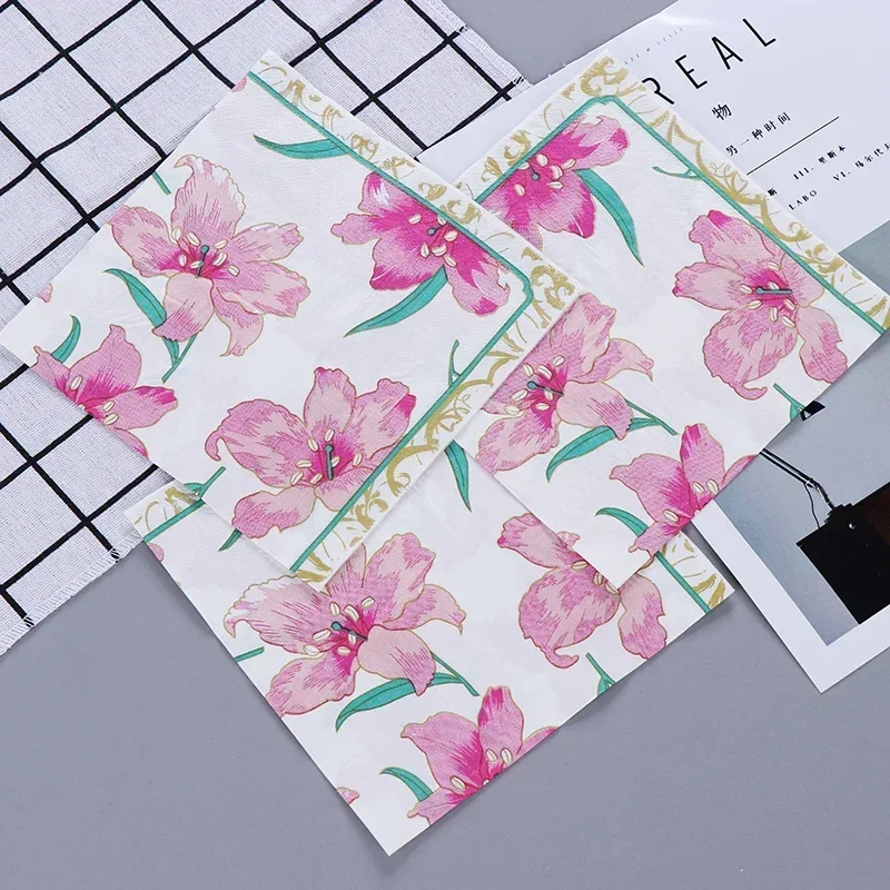 أدوات زنبق زجاجية قابلة للطي ، مناديل ملونة مطبوعة من الدرجة الغذائية ، ورق إعداد طاولات ديكور لفندق الزفاف ، عبوة مناديل 20 ، 33x33cm #3