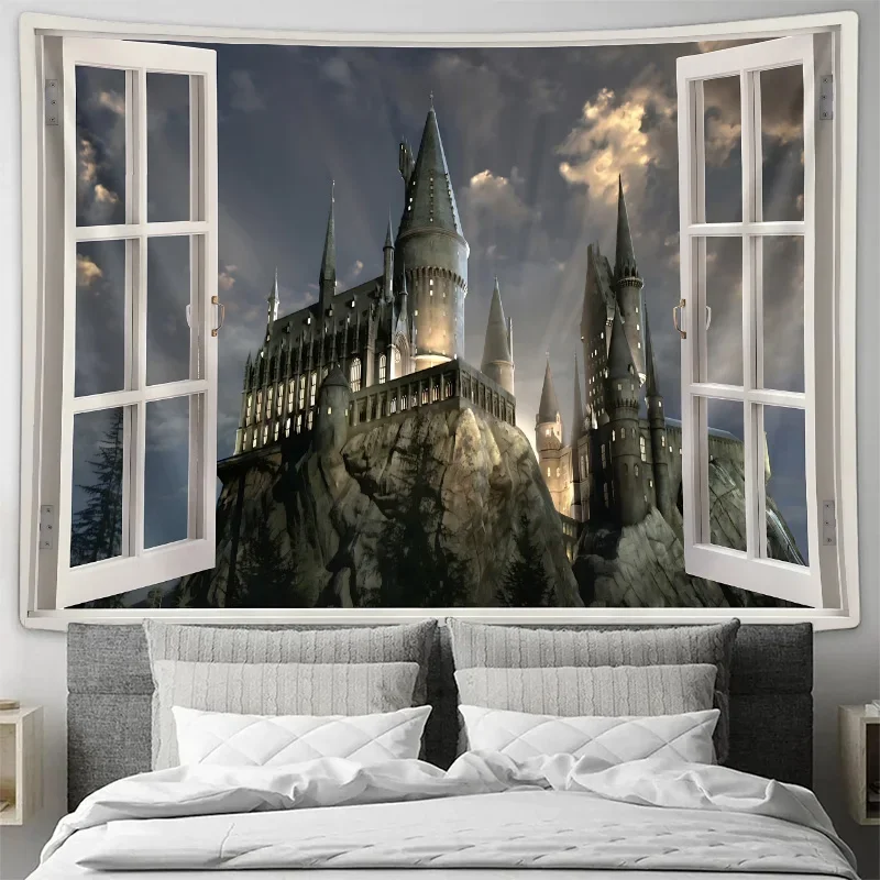 معلقة على الحائط على شكل قلعة سحرية - نسيج غابة أورورا يتوهج في الظلام من عالم الخيال