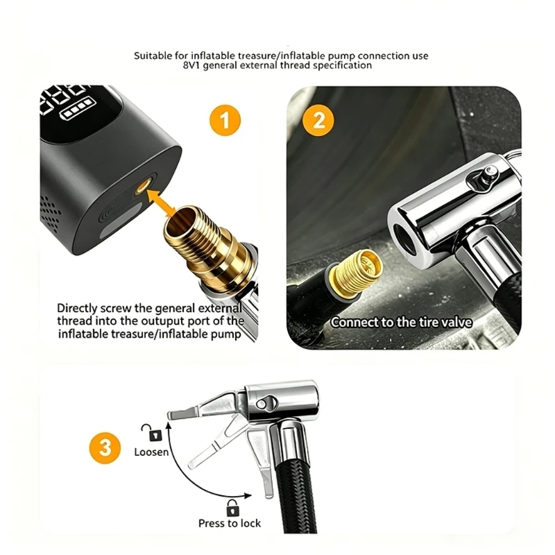 

Car Tire Inflatable Pump Extension Tube Adapter Air Inflator Hose Twist Tyre Air Connection Locking Air Chuck R6FB