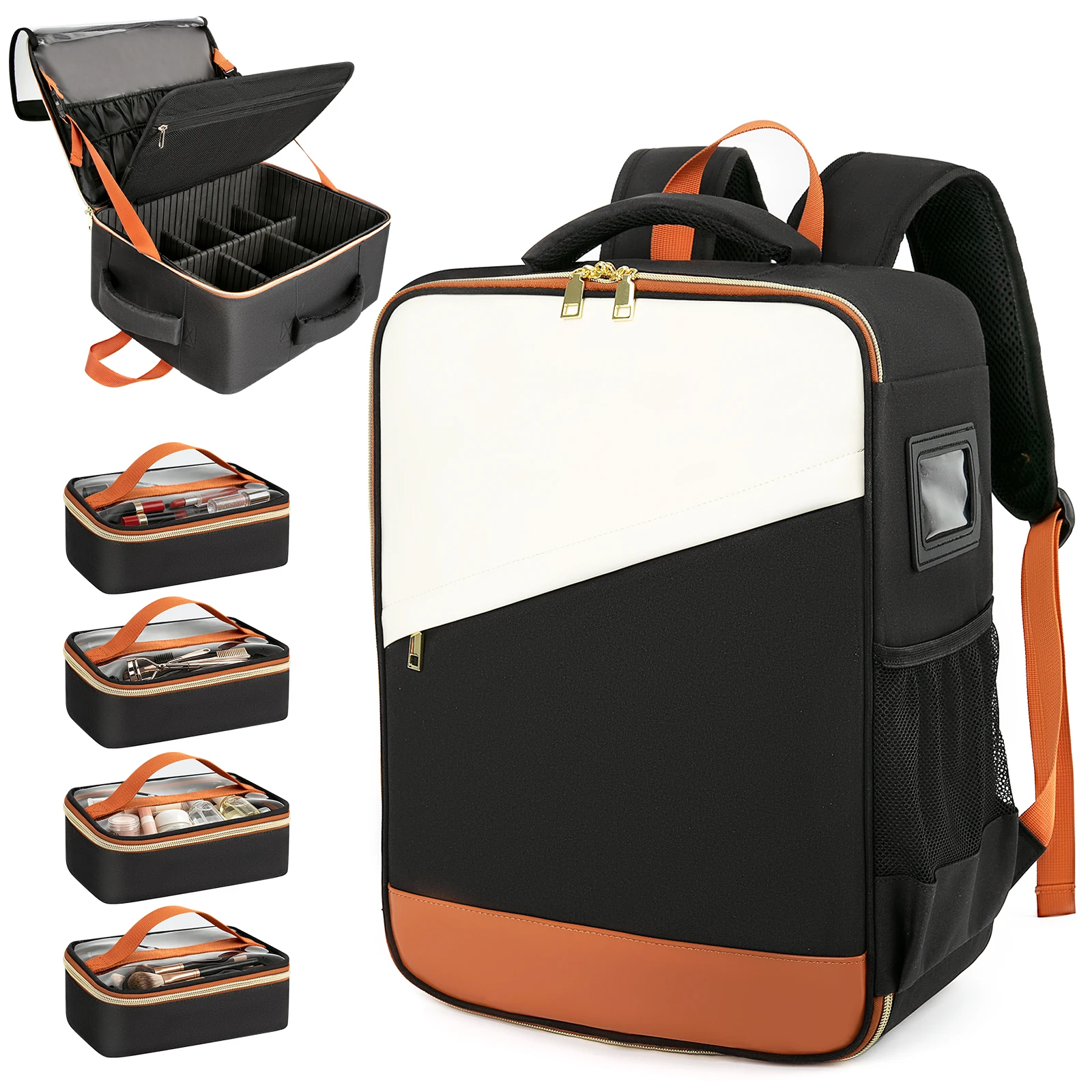 Large Capacity Travel Makeup Case Cosmetic Organizer Brush Backpack with Adjustable Dividers with 4 Storage Box for Women Artist