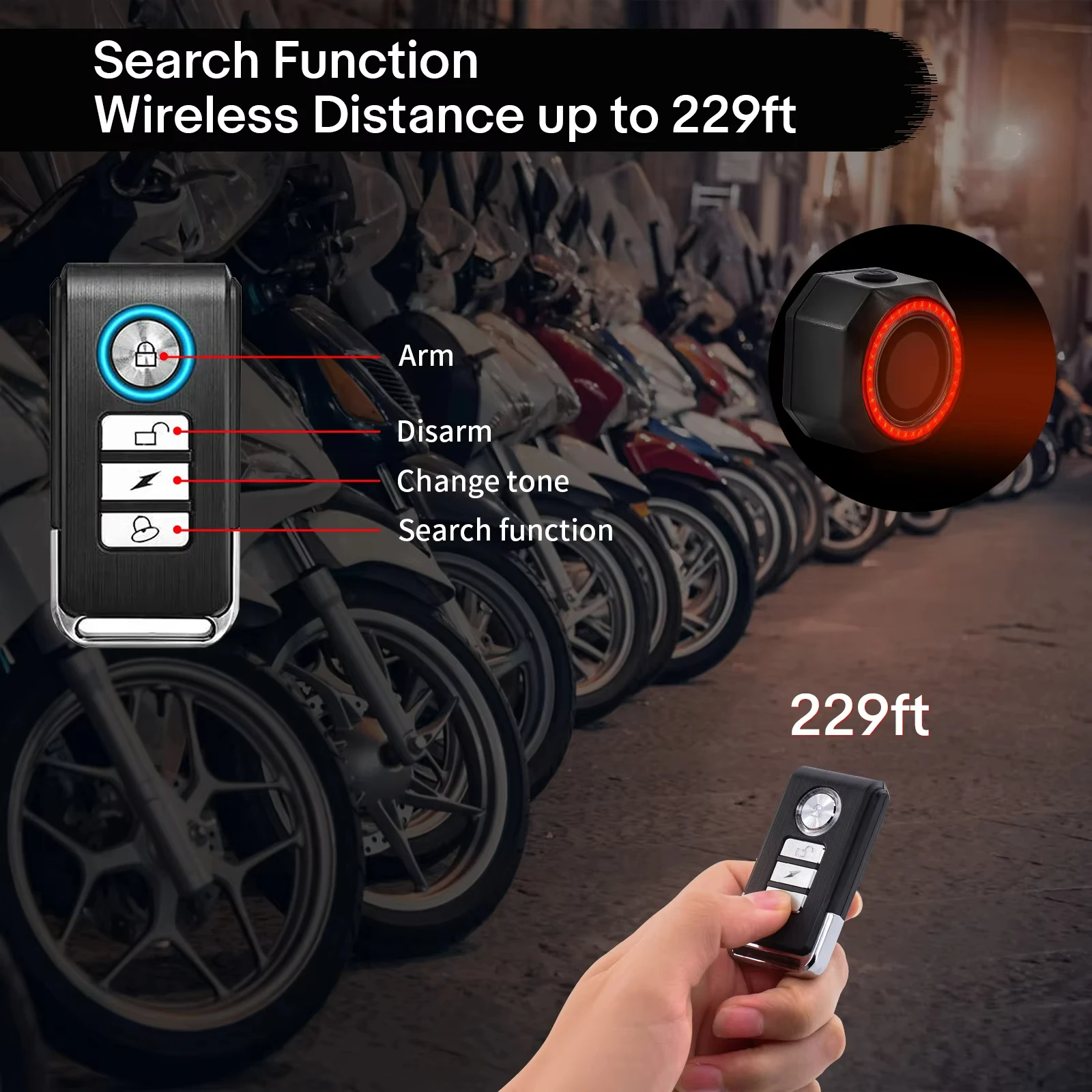 Wireless Vehicle Burglar Alarm With Auto On/Off Brake Tail Light And Remote ControlVibration Intrusion Detector Waterproof