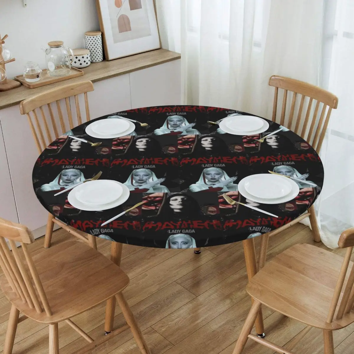 Lady Gaga Mayhem Album Waterproof Round Tablecloth Oilproof Table Cloth for Kitchen Events Dining Table Cover
