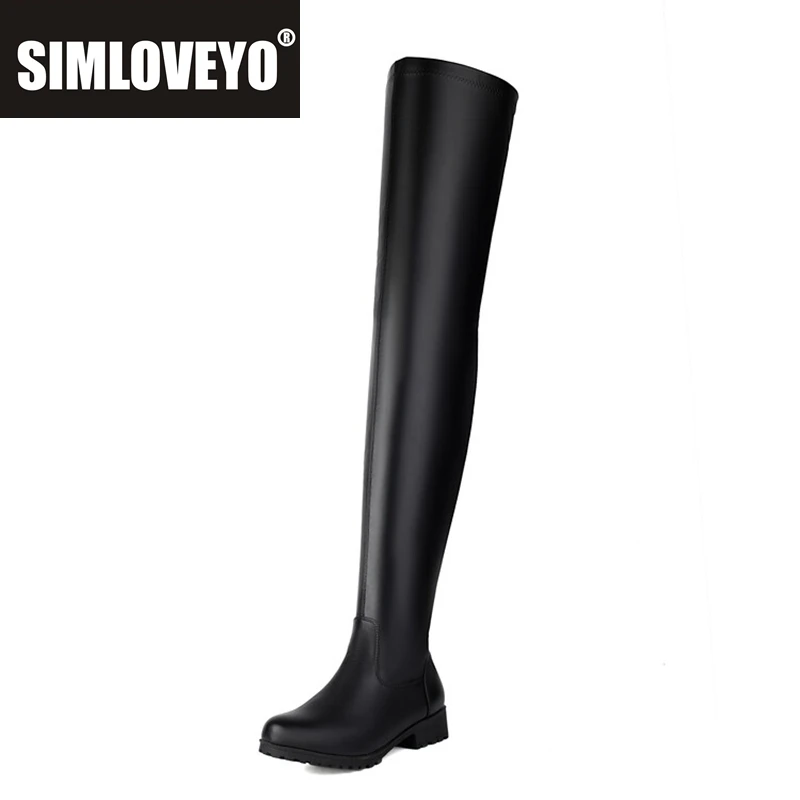 

SIMLOVEYO New Winter Autumn Over Knee Boots 3.5cm Square Heel Round Toe Leather Thigh High Fashion Big Size 45 46 47 48 US17