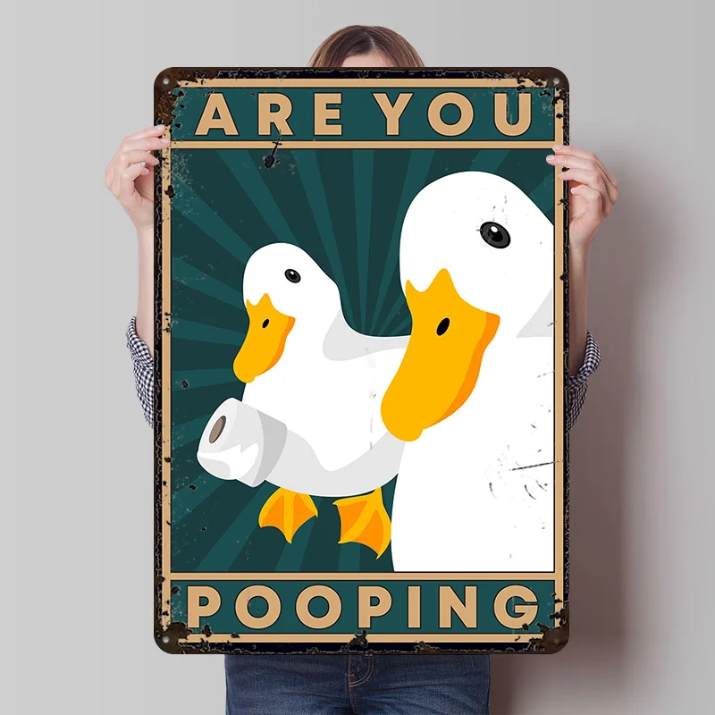 Are You Pooping? Duck Cartoon Metal Poster Customized Wall Art Retro Vintage Tinplate Signs for Man Cave Home Decorations House