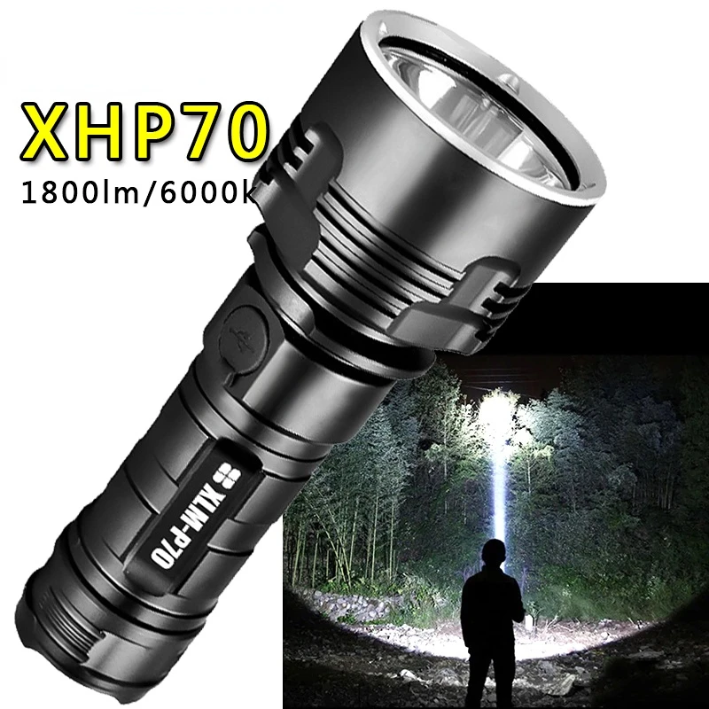 Super Bright High Power Led Flashlight P70 USB Rechargeable Flashlight Waterproof Light 26650 Battery Flashlight Camping Light