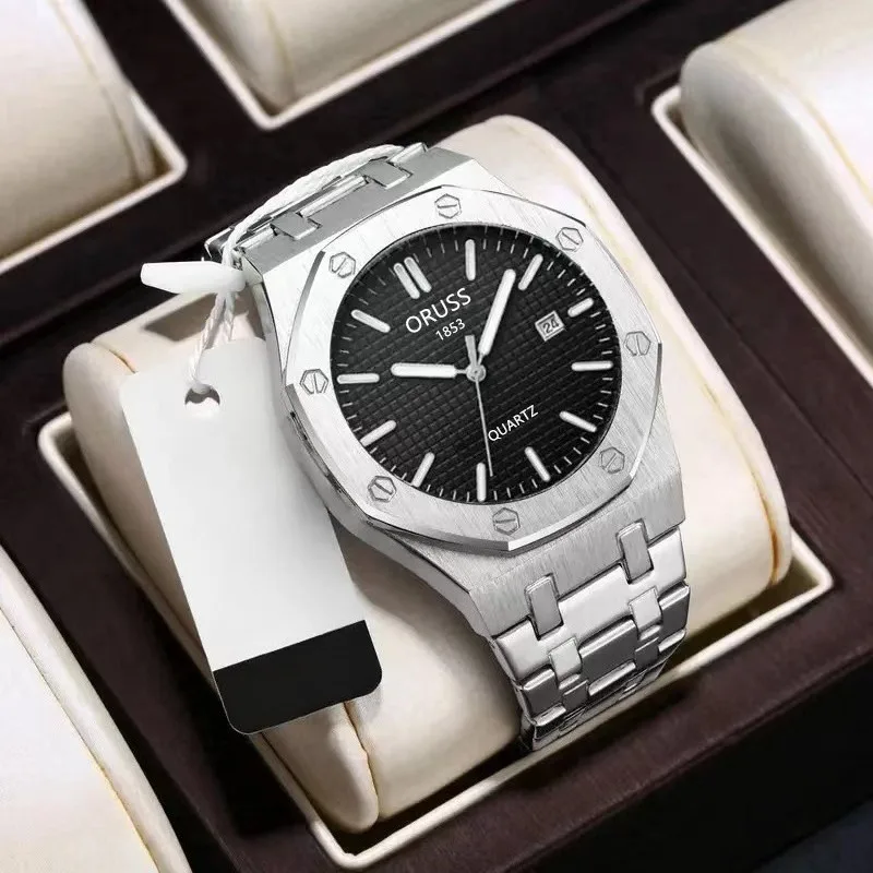 

Полностью автоматические кварцевые часы, светящийся ремешок из нержавеющей стали, модные спортивные мужские часы.