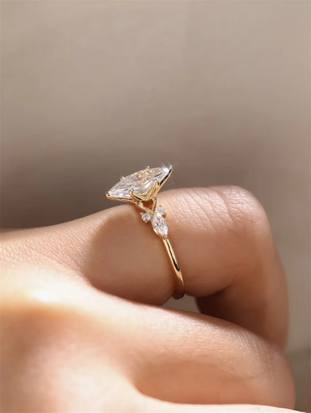 

Designer Marquise Cut Cubic Zirconia Ring in S925 Sterling Silver or Solid 9K Gold, Custom Engagement Wedding Proposal Gift for