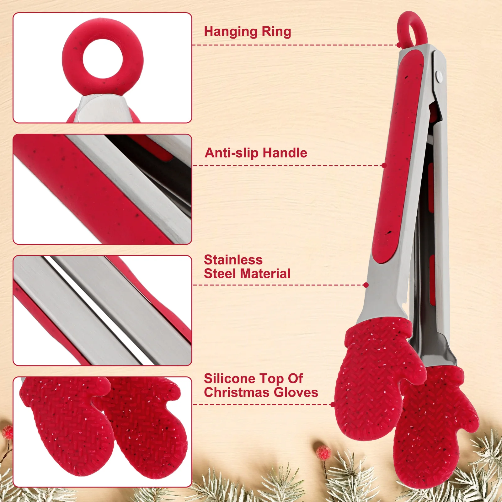 1 قطعة قفازات عيد الميلاد ملقط طعام سيليكون المطبخ ملقط خبز ستيك كليب متعددة الأغراض مشبك أطعمة أداة ملقط الخبز