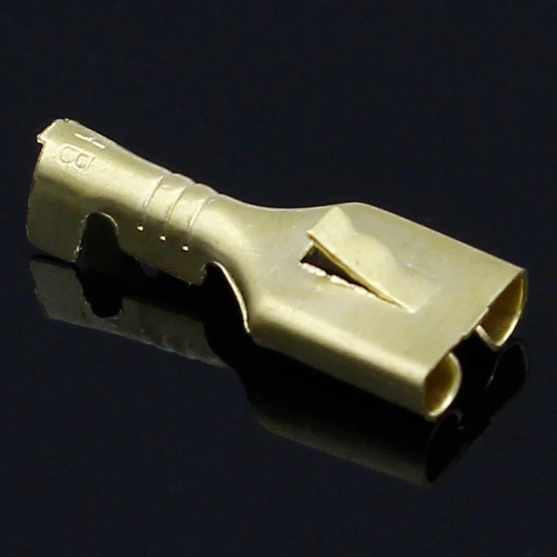 100 Stück 6,3 mm Messing vergoldet 6,3 Crimp Terminal Female Spade Connector – Detail 4