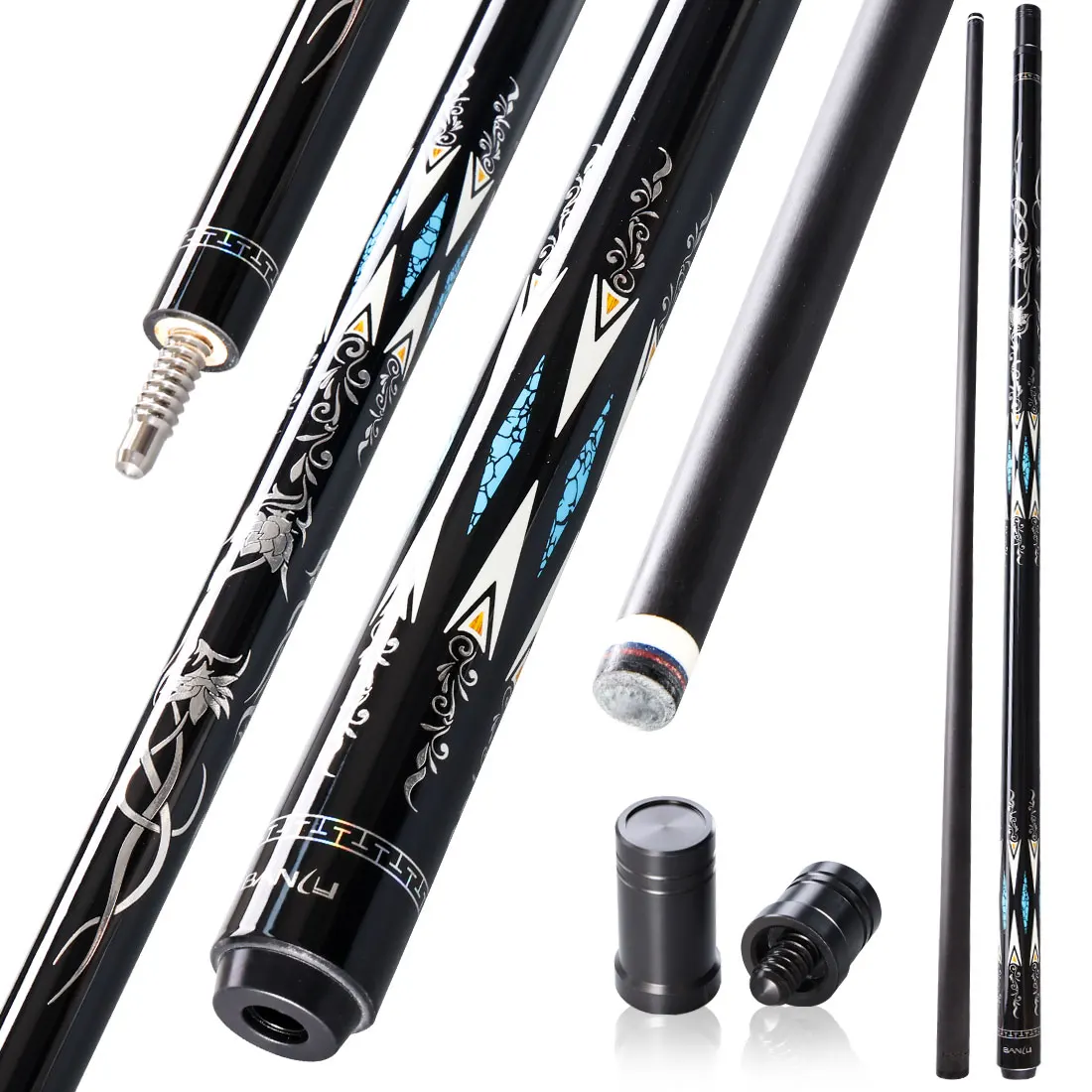 Banly 58 Inch Carbon Fiber Pool Cue Stick for Adults, Low Deflection Billiard Cue with 12.5mm MultiLayer Tip, 3/8*8 Joint Adjus