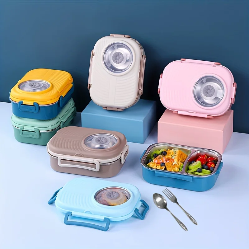 1Pcs Stainless Steel Lunch Bento Box With Cutlery,Stackable BPA-Free Food Containers With 3 Compartments And Reusable Sauce Bowl