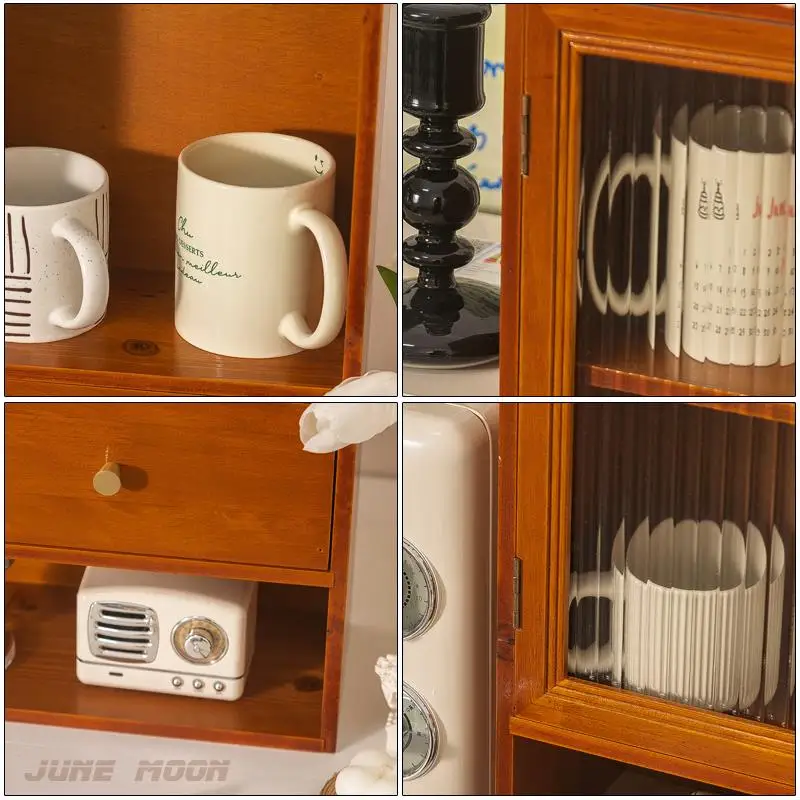 Cup Shelf Desktop Drawer Storage Box Office Sundries Organizing Cabinet Teacup Tea Set Solid Wood Display