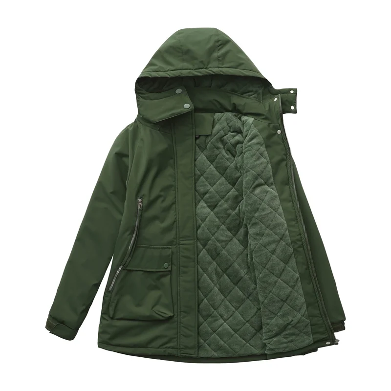 

Autumn Winter Fleece Parkas Women's Rainproof Hooded Windbreaker Female Loose Large-size Outerwear Outdoor Cotton-padded Jackets