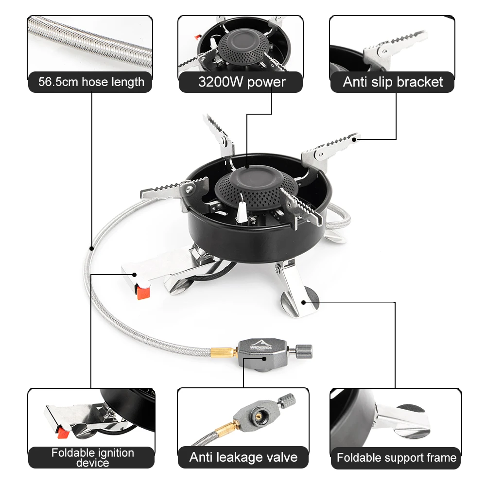 Widesea Camping 3200W Stove Foldable Gas Burner Outdoor Portable Furnace Picnic Tourist Tourism Survive Cook Supplies Big Power