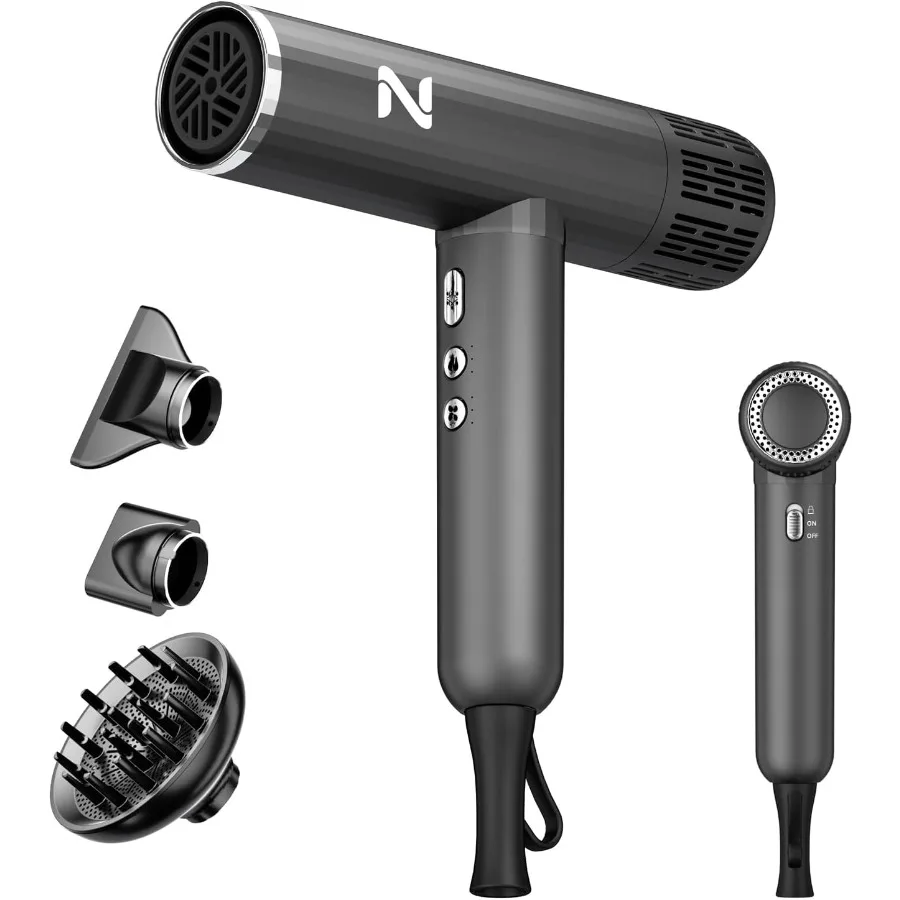 

1600W professional ionic hair dryer with 3 attachments 110 000RPM high-speed brushless motor for fast drying lightweight low-no
