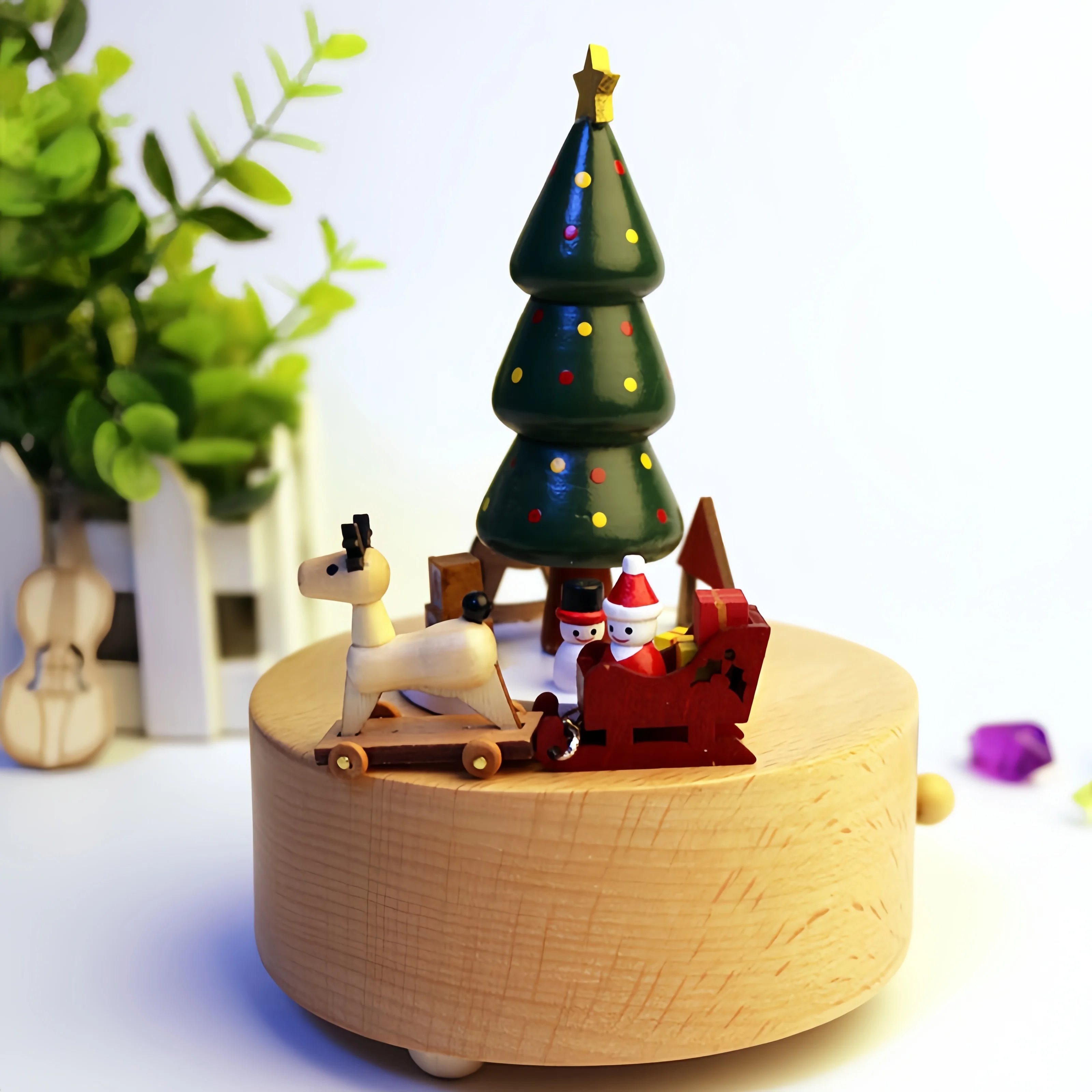 

Hand Craft Spring Music Box Merry Christmas Box Wooden Eco Friendly